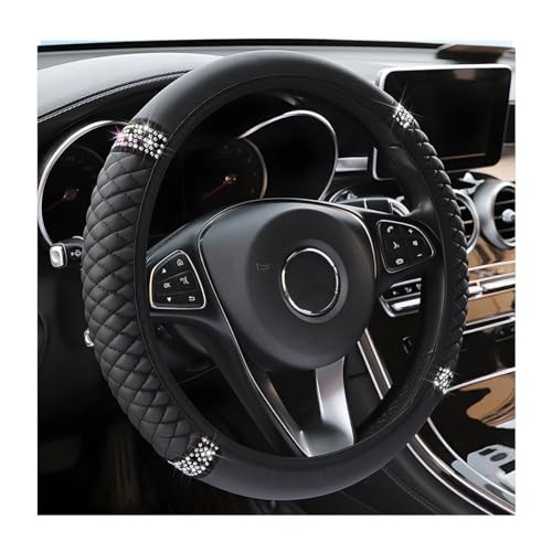 Bling Car Steering Wheel Cover, 15 Inch Rhinestones Soft Leather Elastic Black