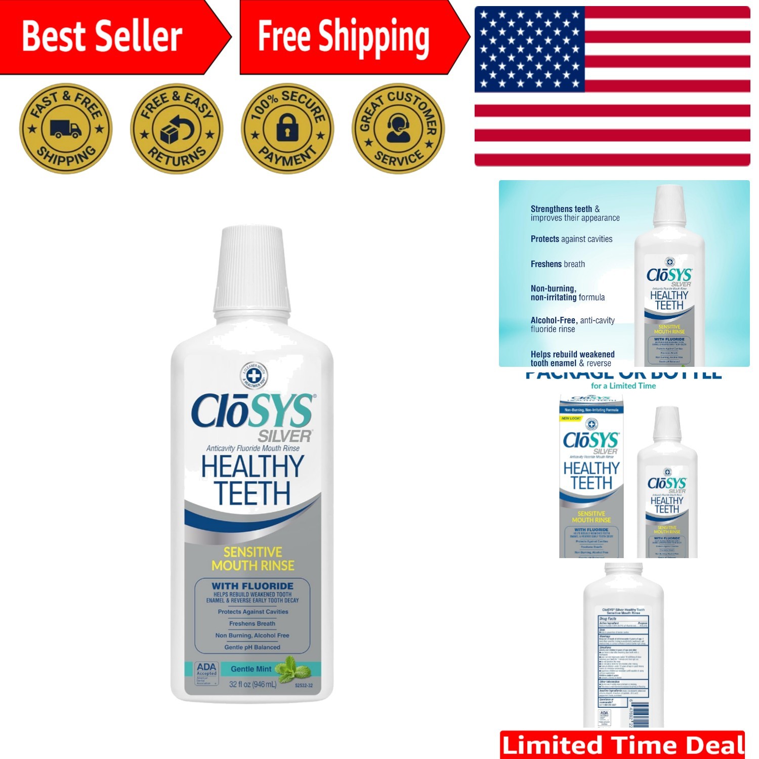 Gentle Anti-Cavity Mouthwash - Fluoride Oral Rinse for Healthy Teeth 32 Fl Oz