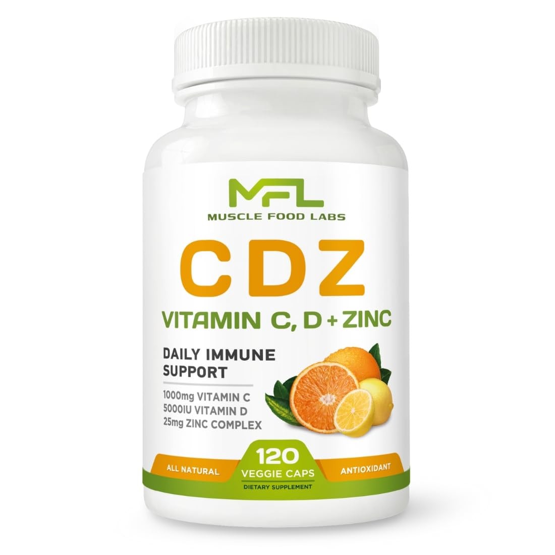 MUSCLE FOOD LABS | C D Z | Vitamin C, 1000mg | 1 Count (Pack of 120) 