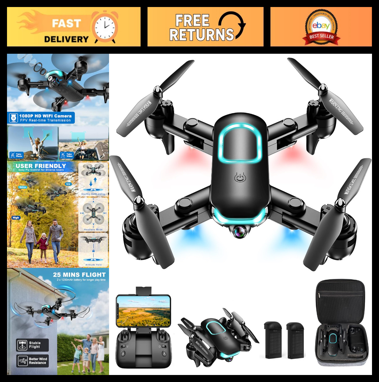 Foldable Drone with 1080P Camera, Altitude Hold, Gesture Control, 3D Flip, Waypo