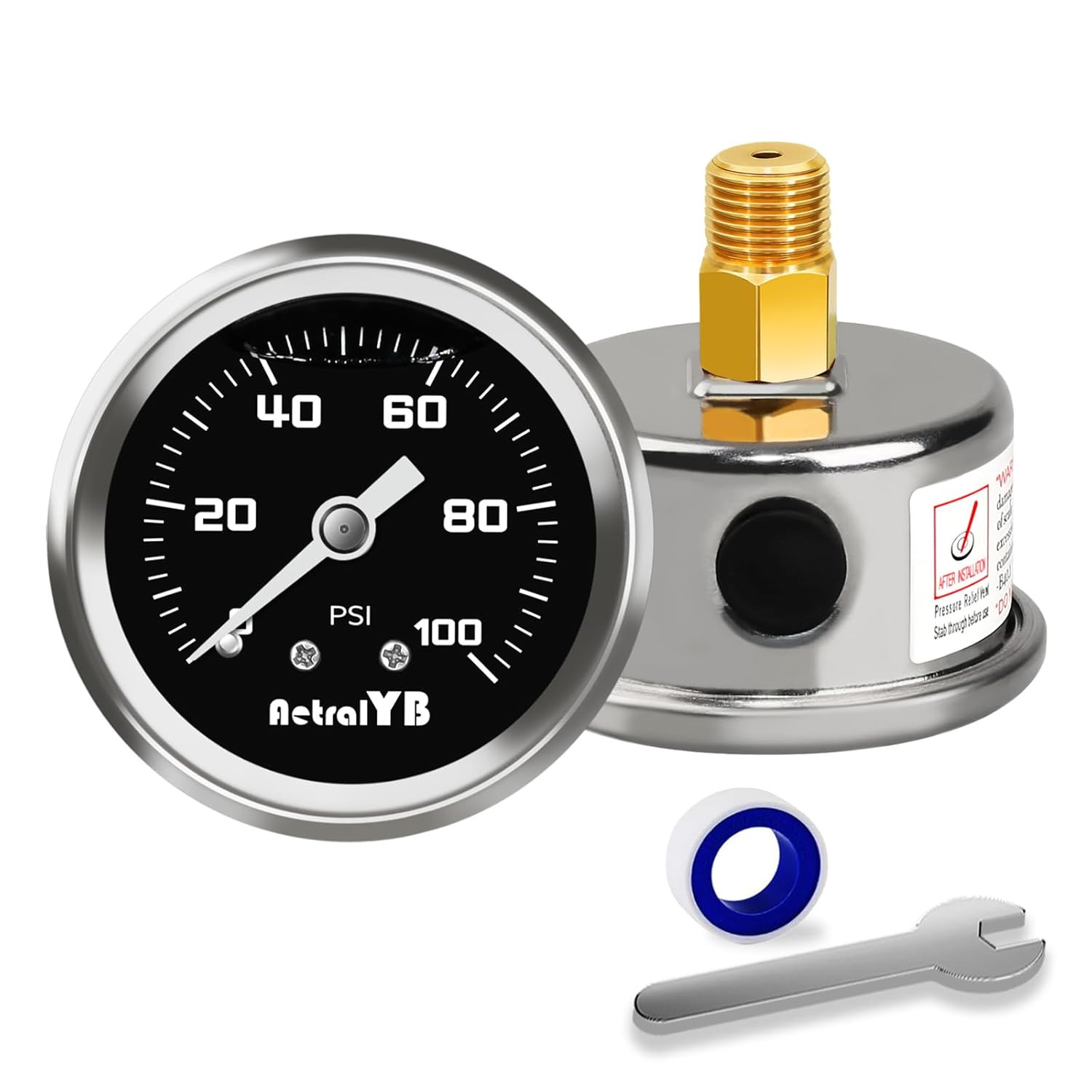0-100 Psi Fuel Pressure Gauge, 1-1/2" Dial Size, 1/8" NPT Back Mount, Glycerin L