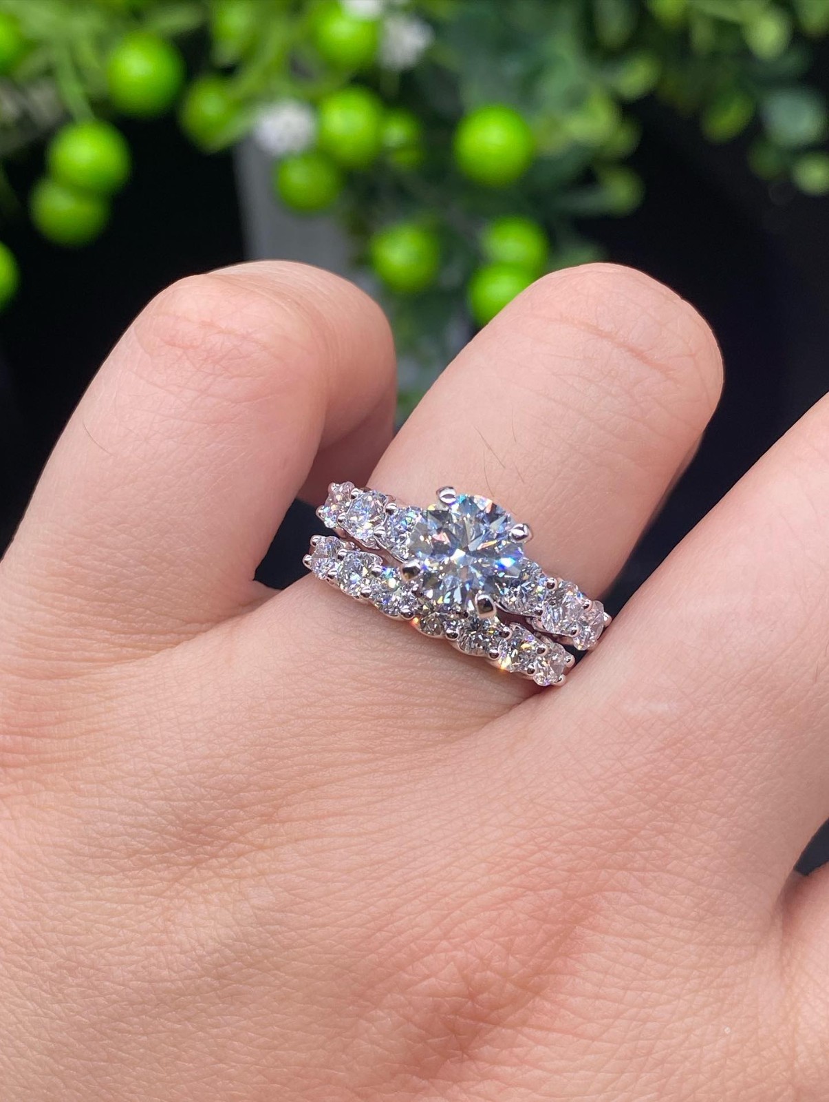 2 Ct Round Cut Moissanite Engagement Ring Double Band Wedding Ring 925 Silver