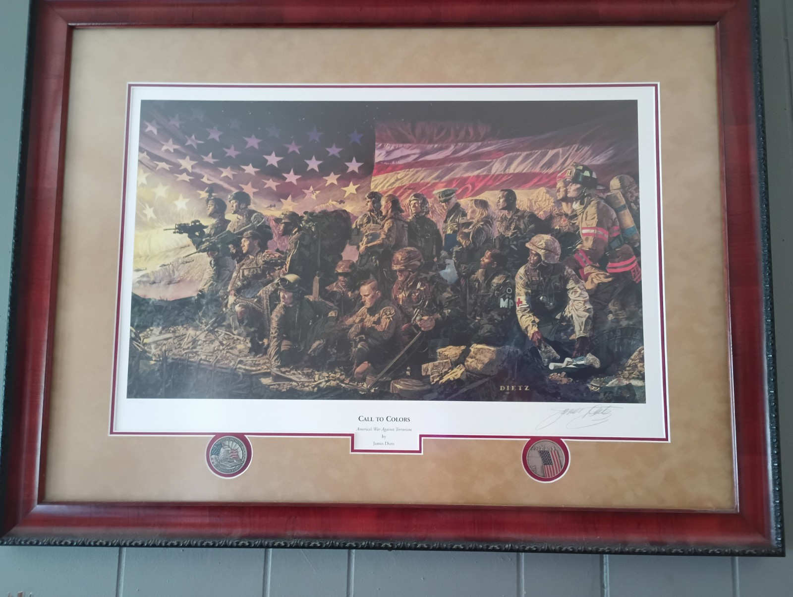 James Dietz Call to Colors Signed Framed Military USA Realism Art Print