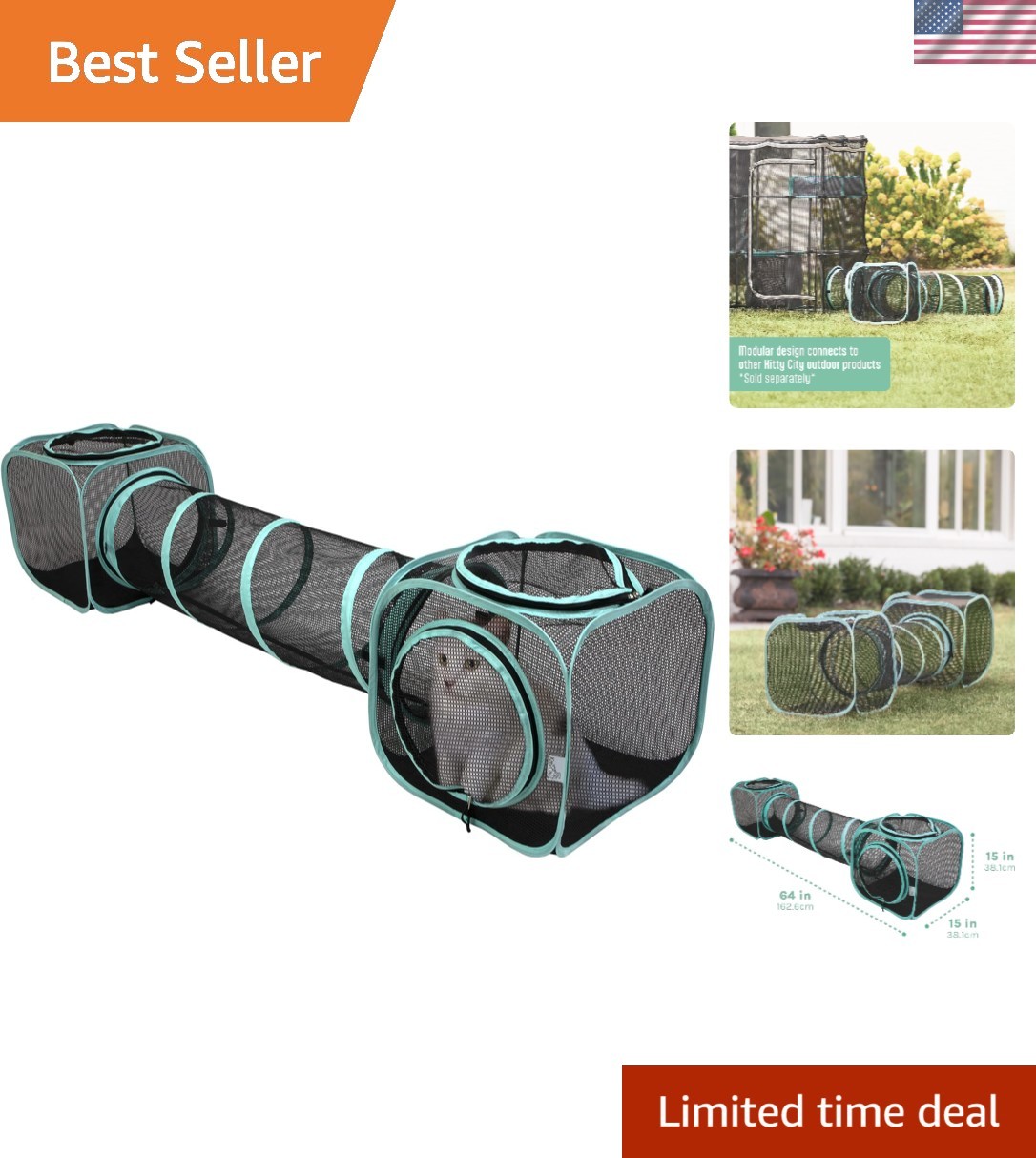 Outdoor Catio Furniture and Play Kits for Cats, Two Way Tunnel