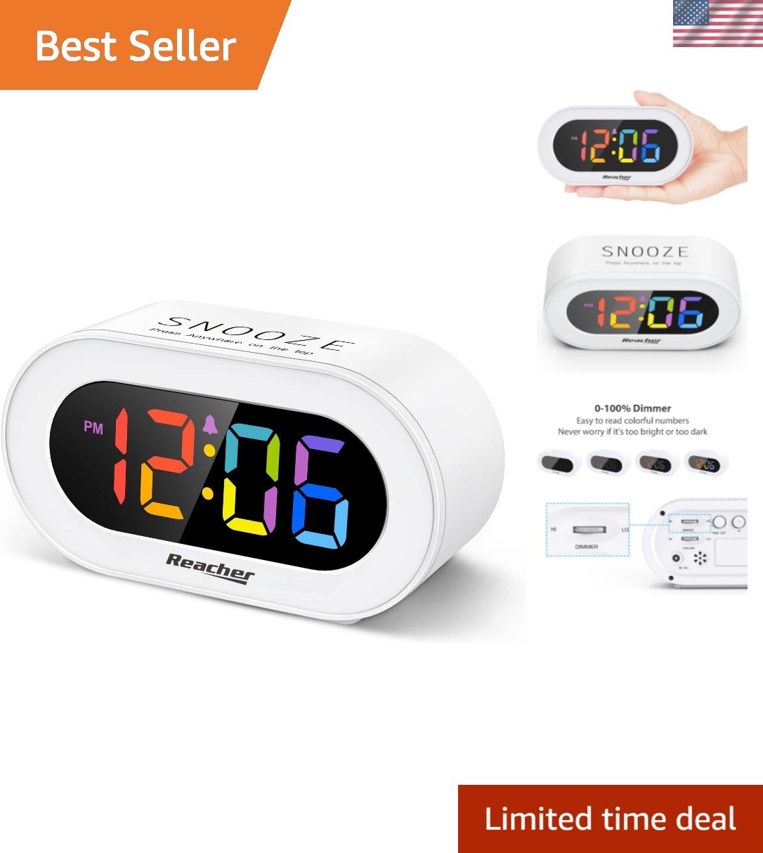 Small Colorful LED Digital Alarm Clock with Snooze, Simple to Operate, Full R...