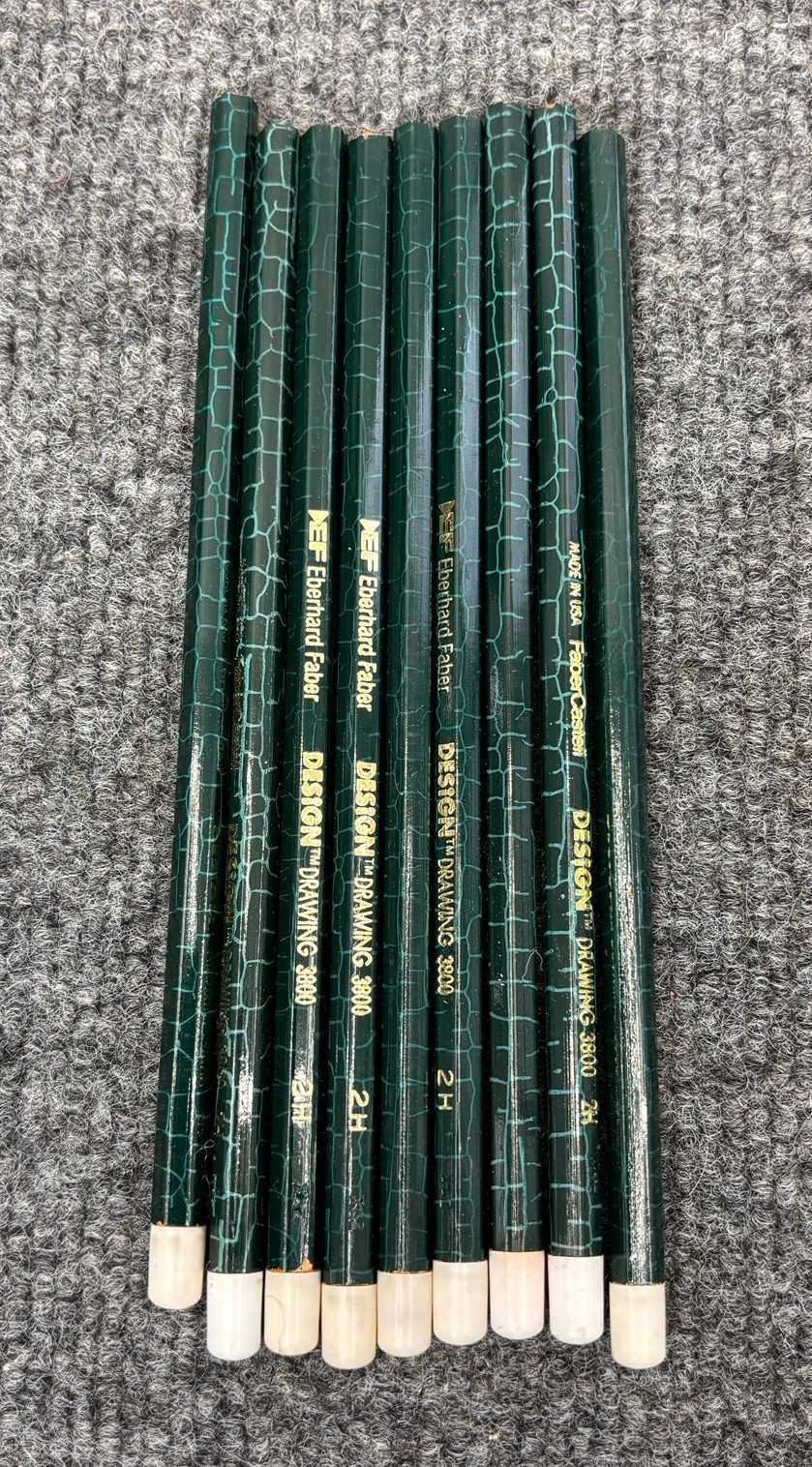(9) Faber Castell Desing 3800 2H Drawing Pencils -Drafting USA Vintage NOS