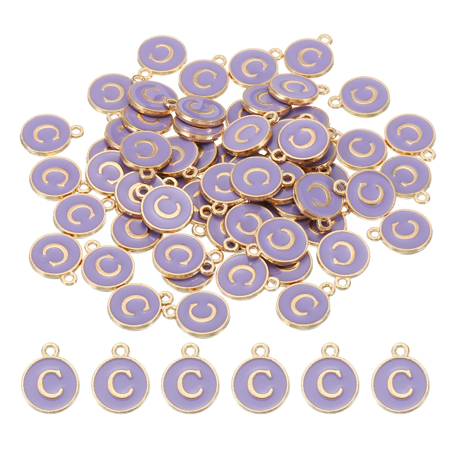 Letter Charm C, 60Pcs Double Sided Alphabet Initial Charm Pendants Beads Purple