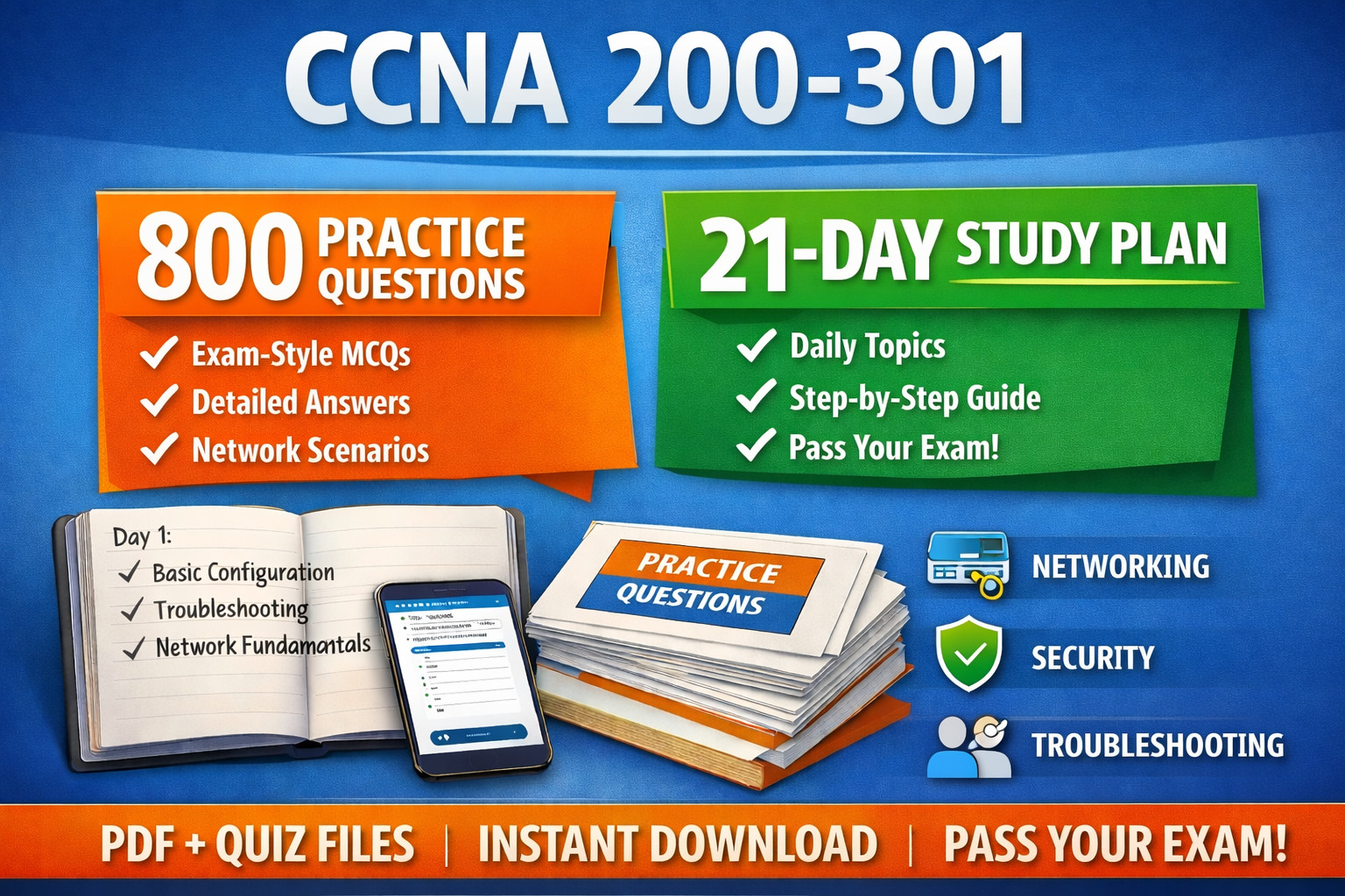CCNA 200-301 – 21 days Study Plan + 800 Practice Questions