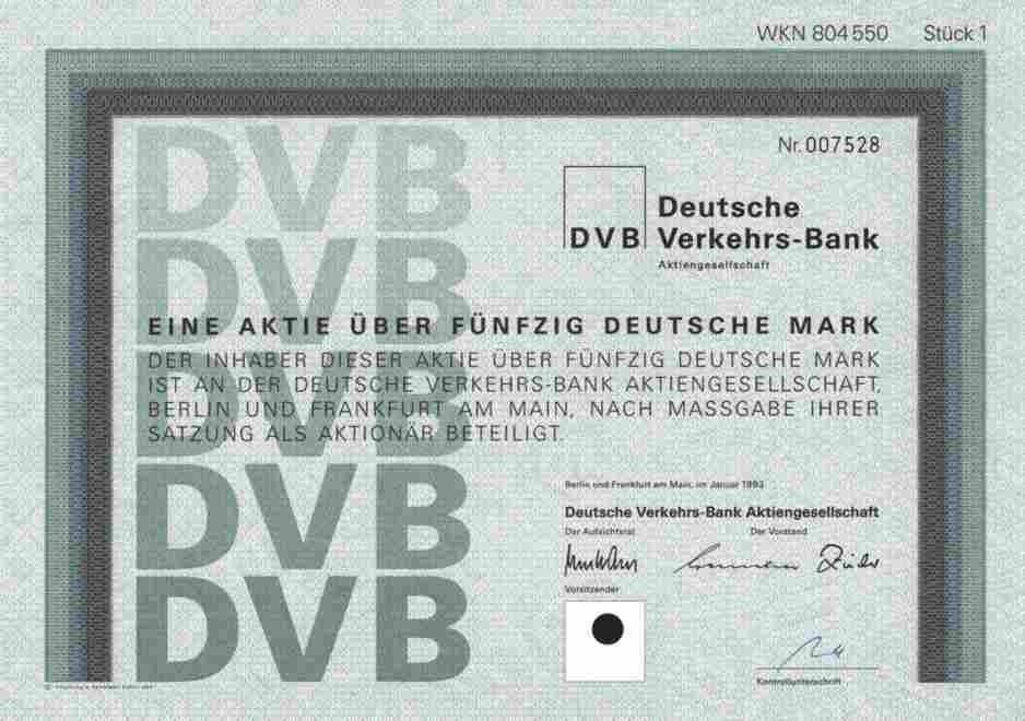 Deutsche Verkehrs Bank DVB 1993 Berlin Frankfurt Main Reichsbahn DG Bank 50 DM