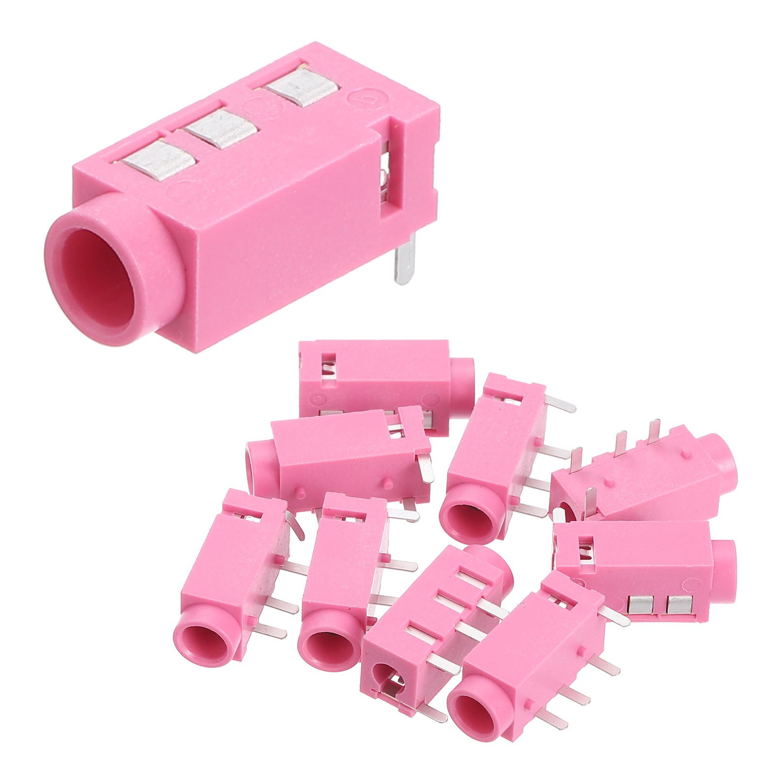10Pcs Stereo Jack Socket, 1/8" 3.5mm 4 Pin PJ-320A PCB Mount Female,Pink