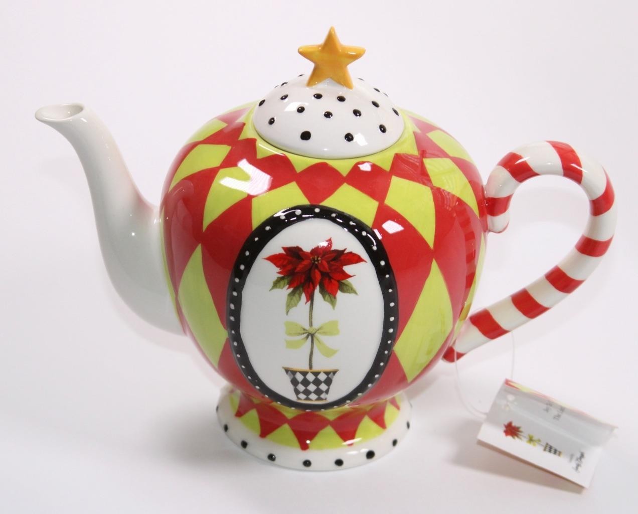 Sandy Clough JOY TO THE WORLD Porcelain Teapot Christmas Holiday Gift NEW