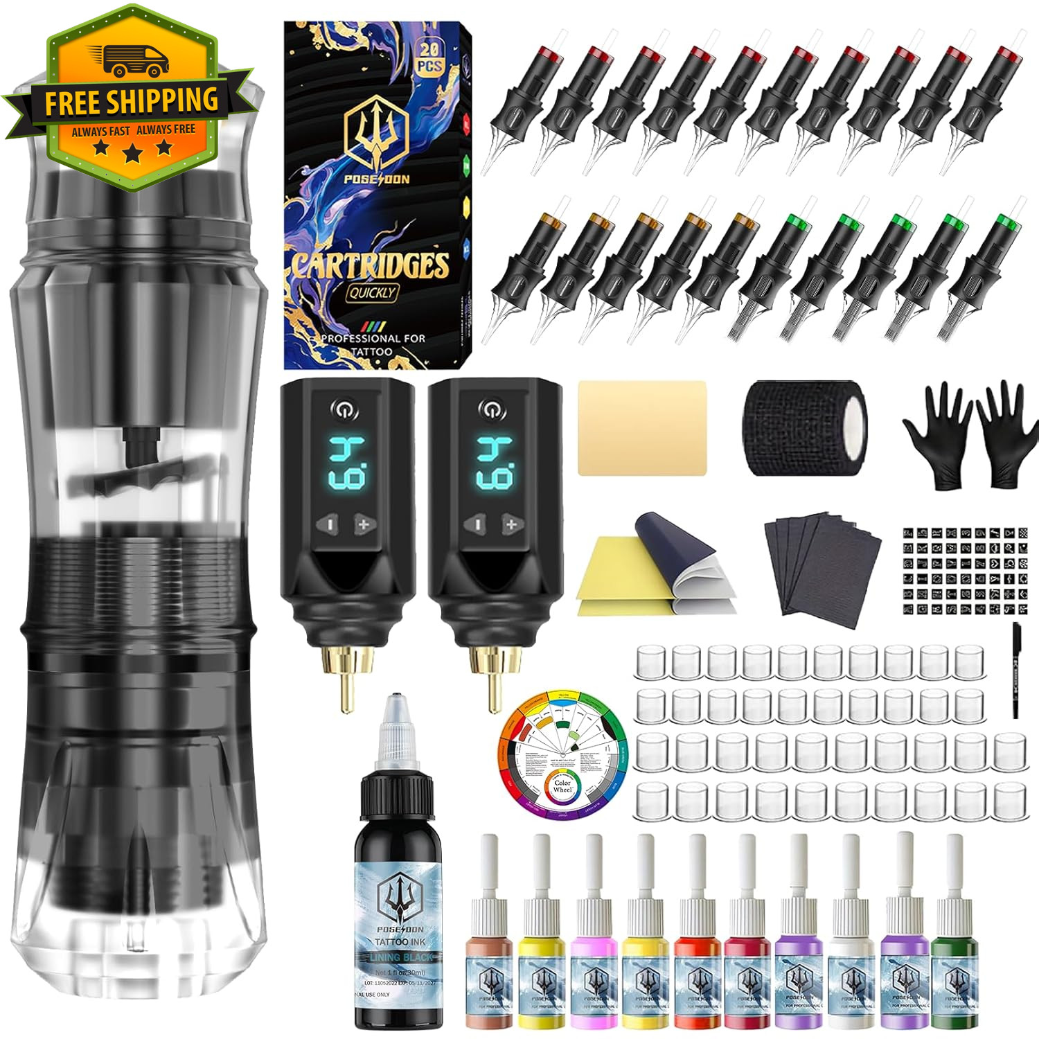 Cordless Tattoo Pen Kit w/2 Batteries 20 Cartridge Needles