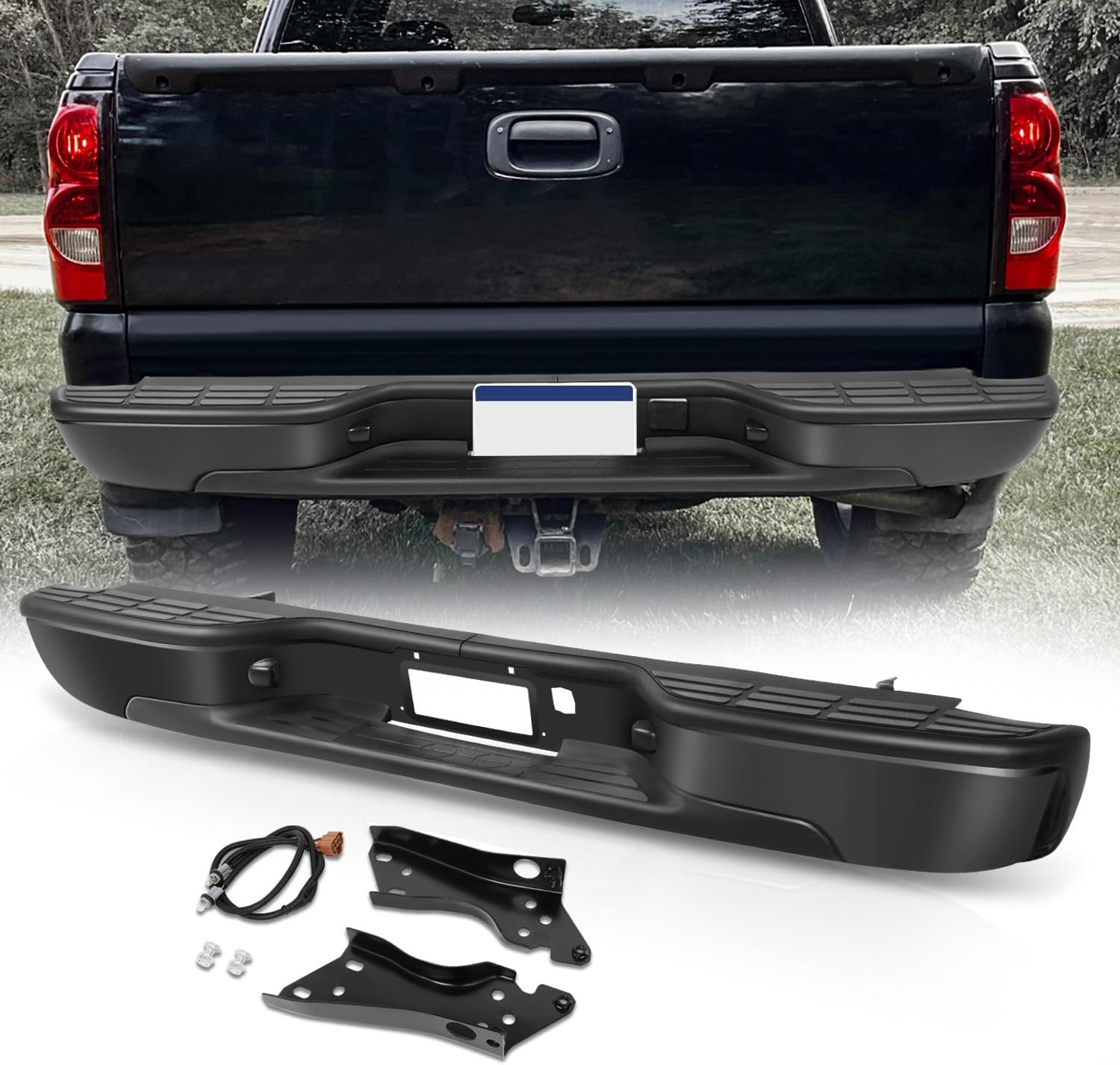 Rear Step Bumper Assembly Compatible with 1999-2006 Silverado Sierra 1500 2500, 
