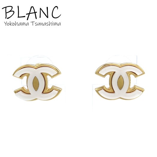 CHANEL Coco Mark Earrings Metal Gold White B23K CHANEL BLANC