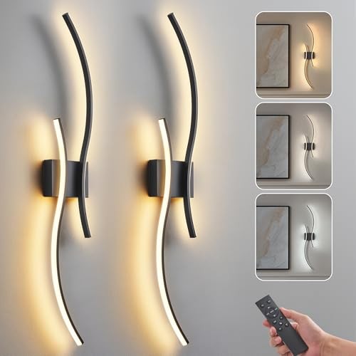 Battery Operated Wall Sconces Set of 2, Dimmable 31.5 inches (2 Pack) Black