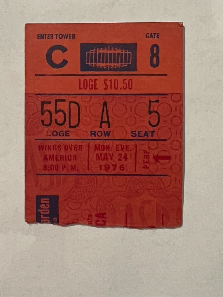 WINGS OVER AMERICA Madison Square Garden Ticket Stub May 24, 1976