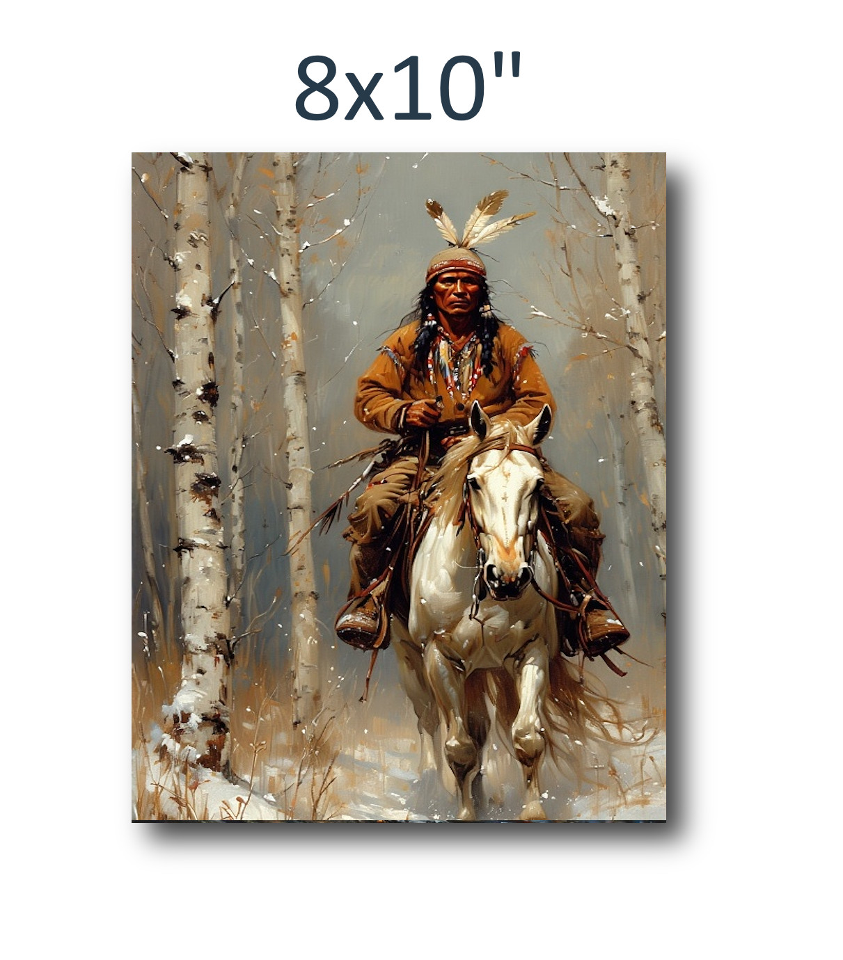 vintage illustration native american aspen forest horse snow Art Poster 8x10"