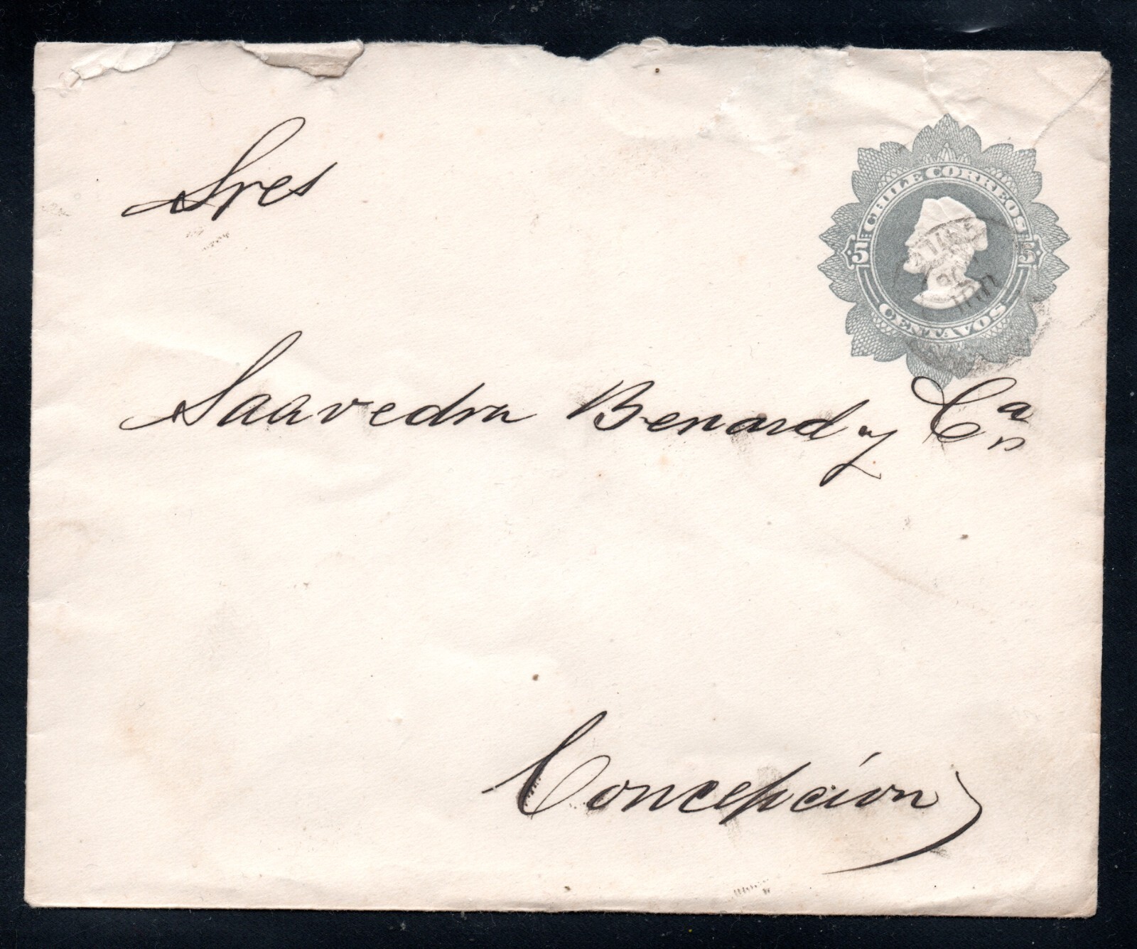 CHILE,  SOBRE COLON IMPRESO DE 5 CTS, CONCEPCION  (PH-30)