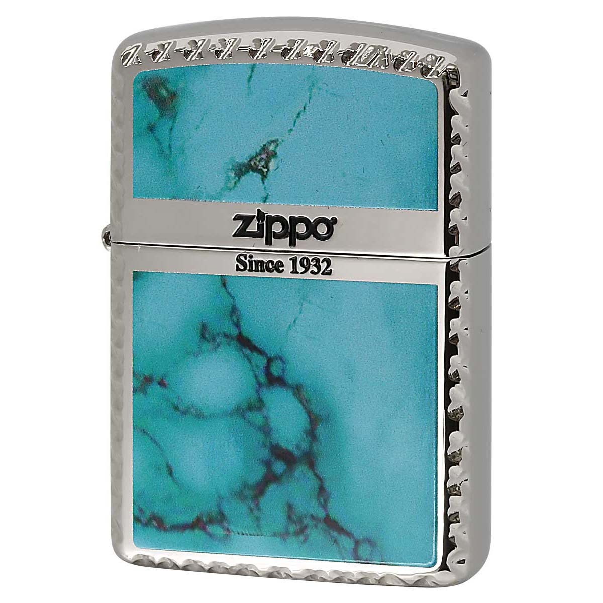 Zippo Lighter Armor Marble Pattern Turquoise Cross Corner Used