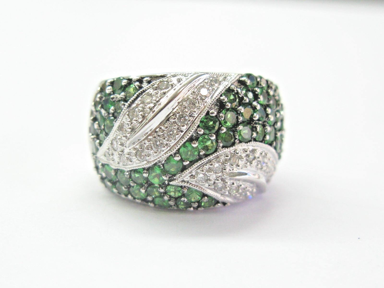 18Kt Natural Tsavorite & Diamond White Gold WIDE Band Ring 1.87Ct