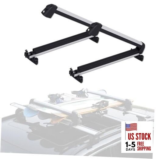 Ski and Snowboard Roof Racks with Anti-Theft Lock, 24.3" Universal Ski Silver
