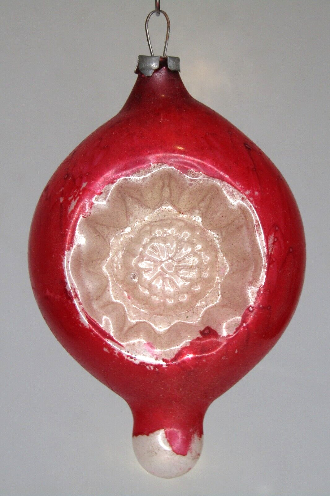 Vintage Blown Glass Double Indent Reflector Teardrop Christmas Ornament Germany