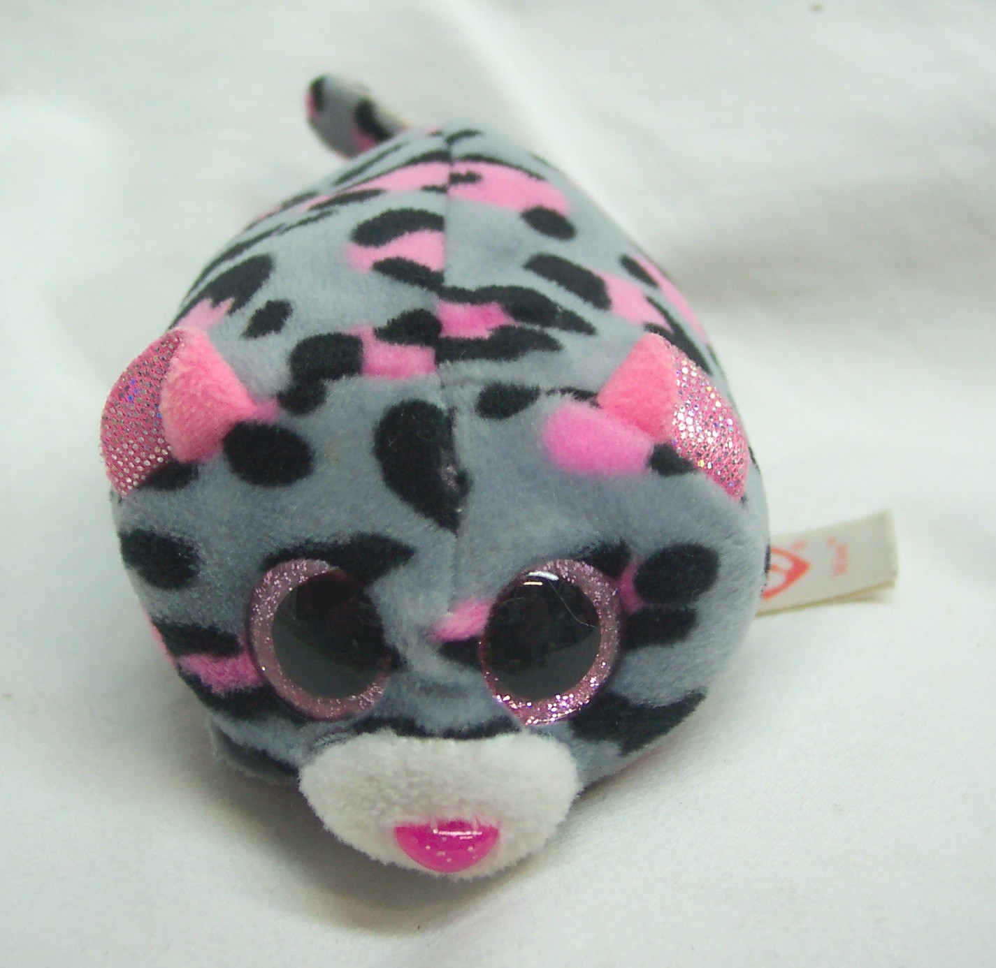 TY Teeny Tys Stackable MILES THE GRAY AND PINK LEOPARD 4" Plush Stuffed Animal