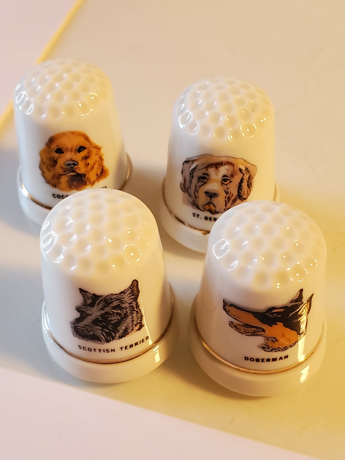 Vintage Dog Thimbles Porcelain lot of 4 box7