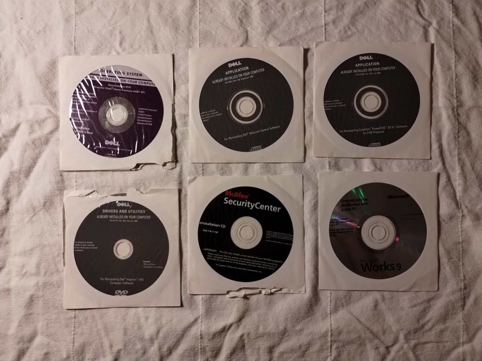 Lot of 6 Install Discs 2009 Dell Inspiron 1545 Vista OS, Drivers & More Software