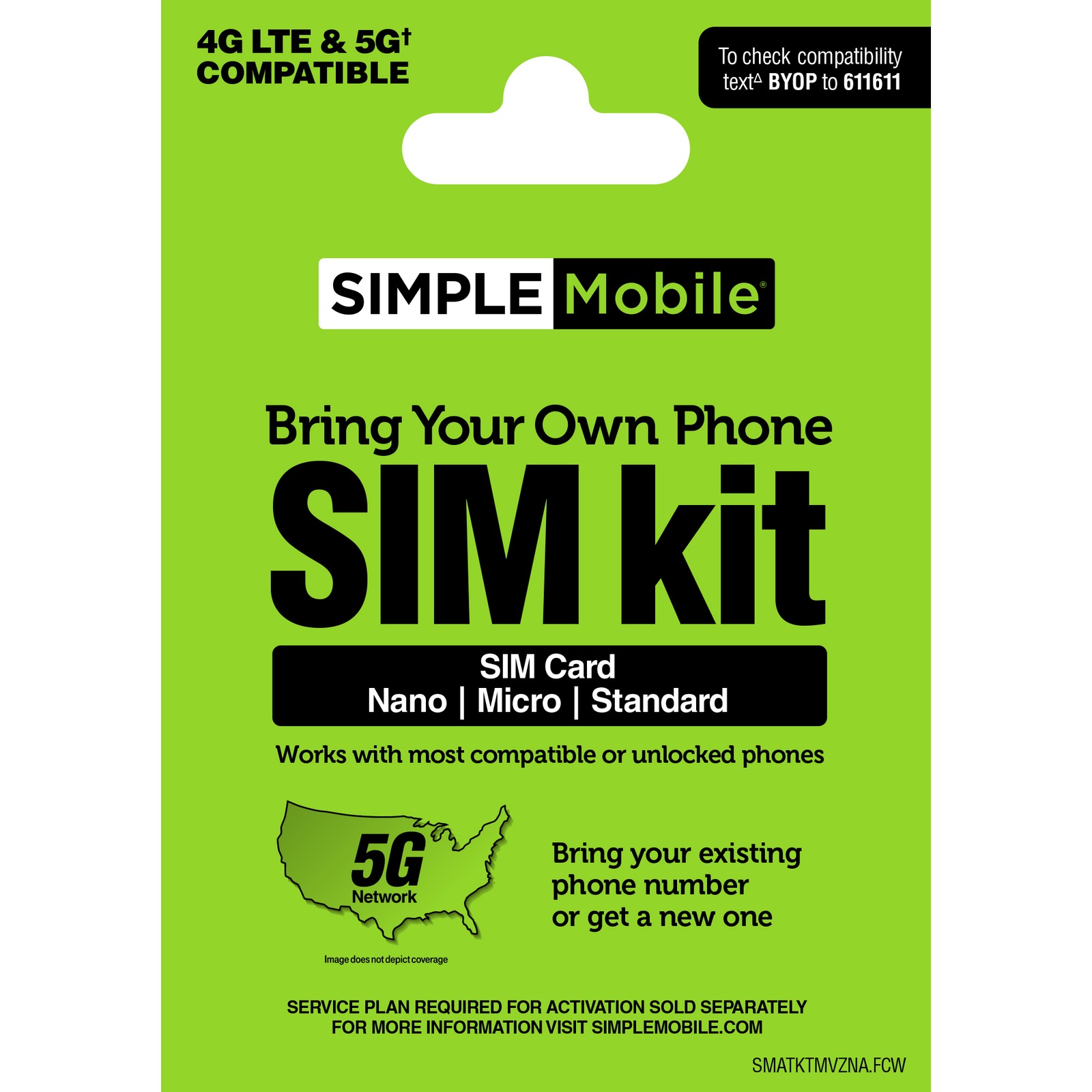 SIMPLE Mobile BYOP SIM Kit + Unlimited Talk,Text & Data 30-Day Plan