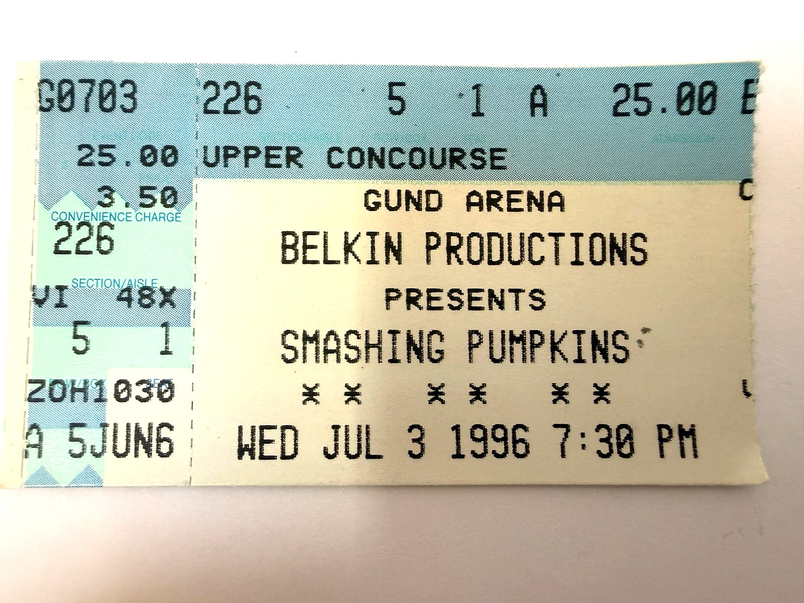 1996 SMASHING PUMPKINS at Gund Arena Cleveland OH Concert Ticket Stub