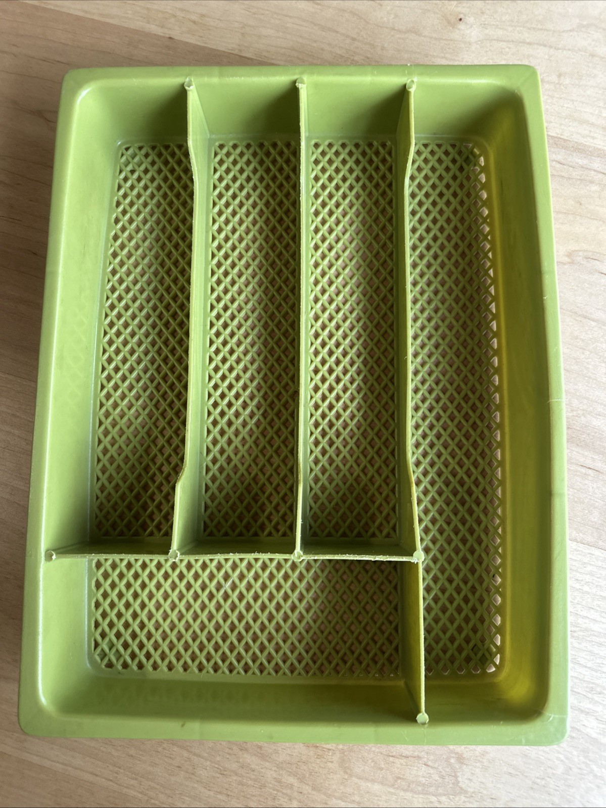 Vintage DEKA PLASTIC Utensil Drawer Organizer Silverware Holder Kitchen GREEN