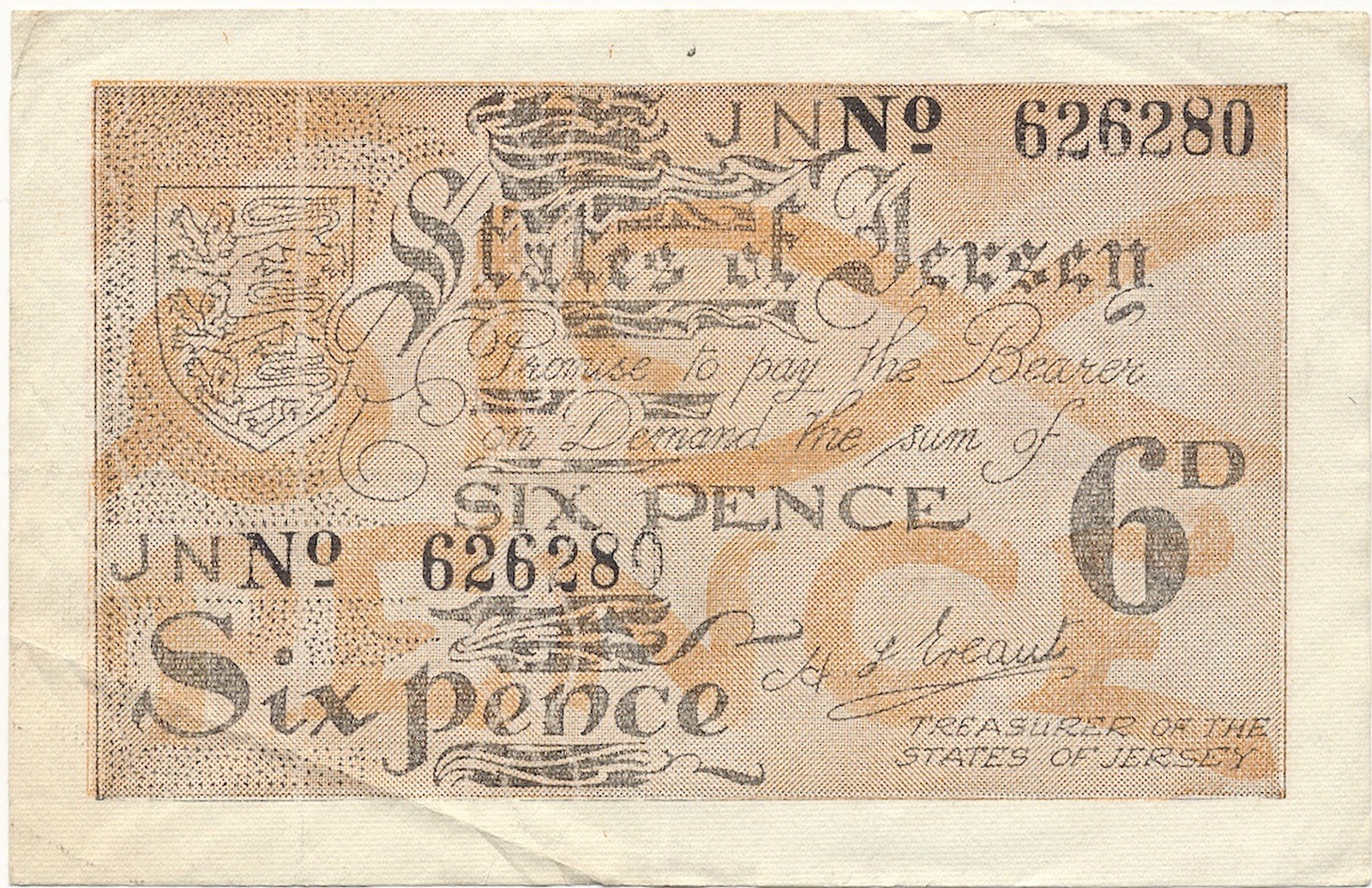 JERSEY banknote 6 Pence 1942 VF+ Choice Very Fine