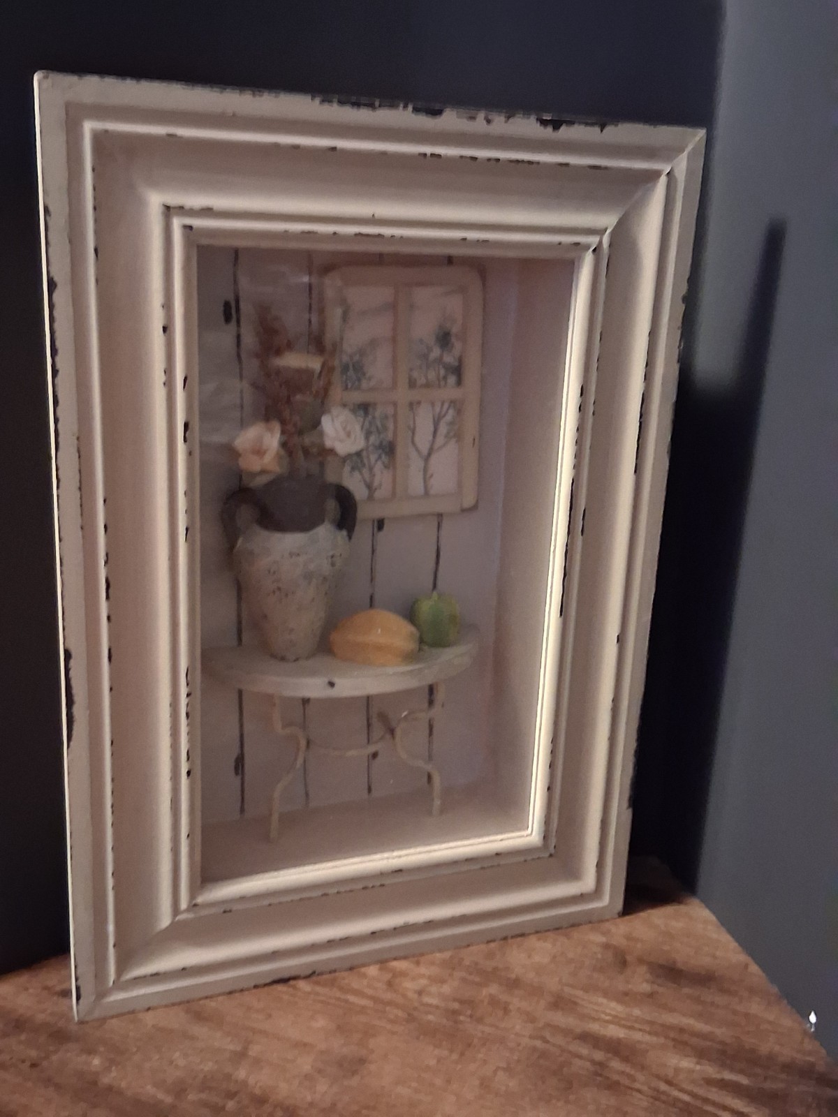 Shabby-Chic Hanging Wall Shelve Shadow Box,Frame Foyer Flower Vase,EUC