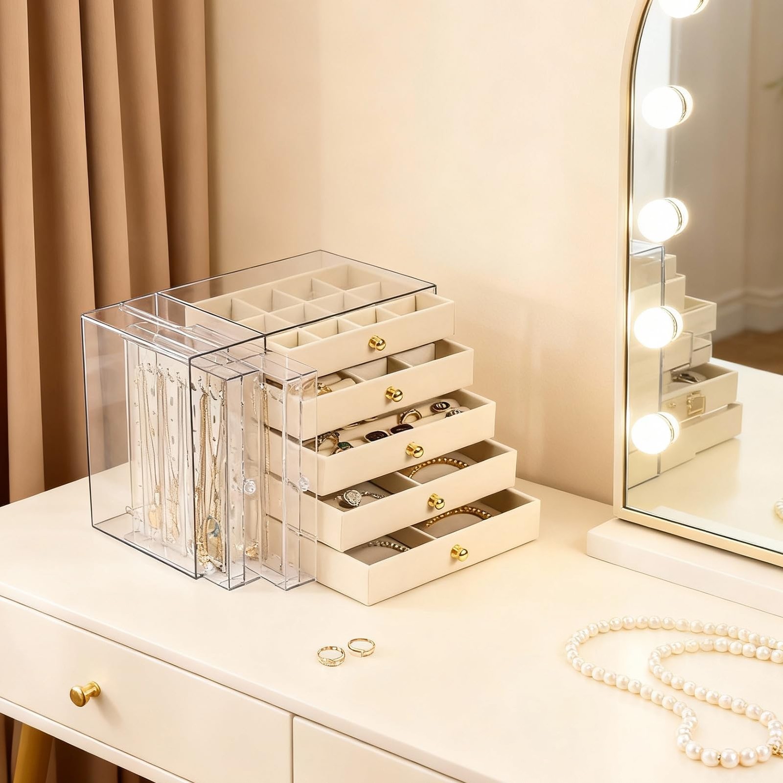 Jewelry Organizer with 7 Removable Drawers, Clear Acrylic Jewelry Box with 16...