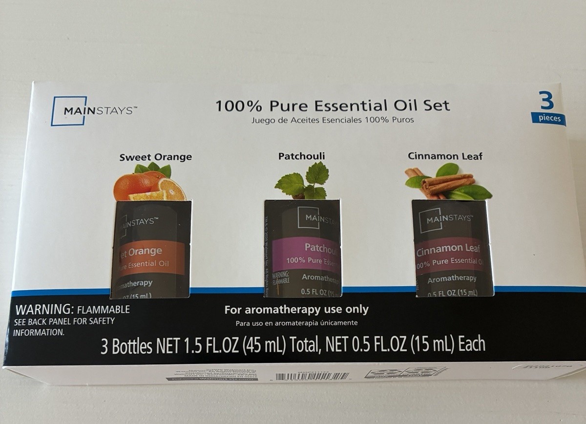 3 Pack Mainstays Pure Essential Oil Set Cinnamon Leaf Swee Orange Patchouli 1.5o