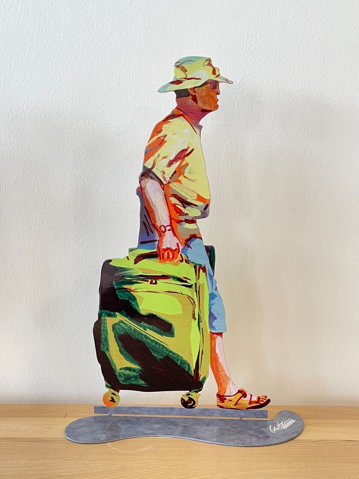 Pop art Metal "  Tourist Walker " sculpture by DAVID GERSTEIN