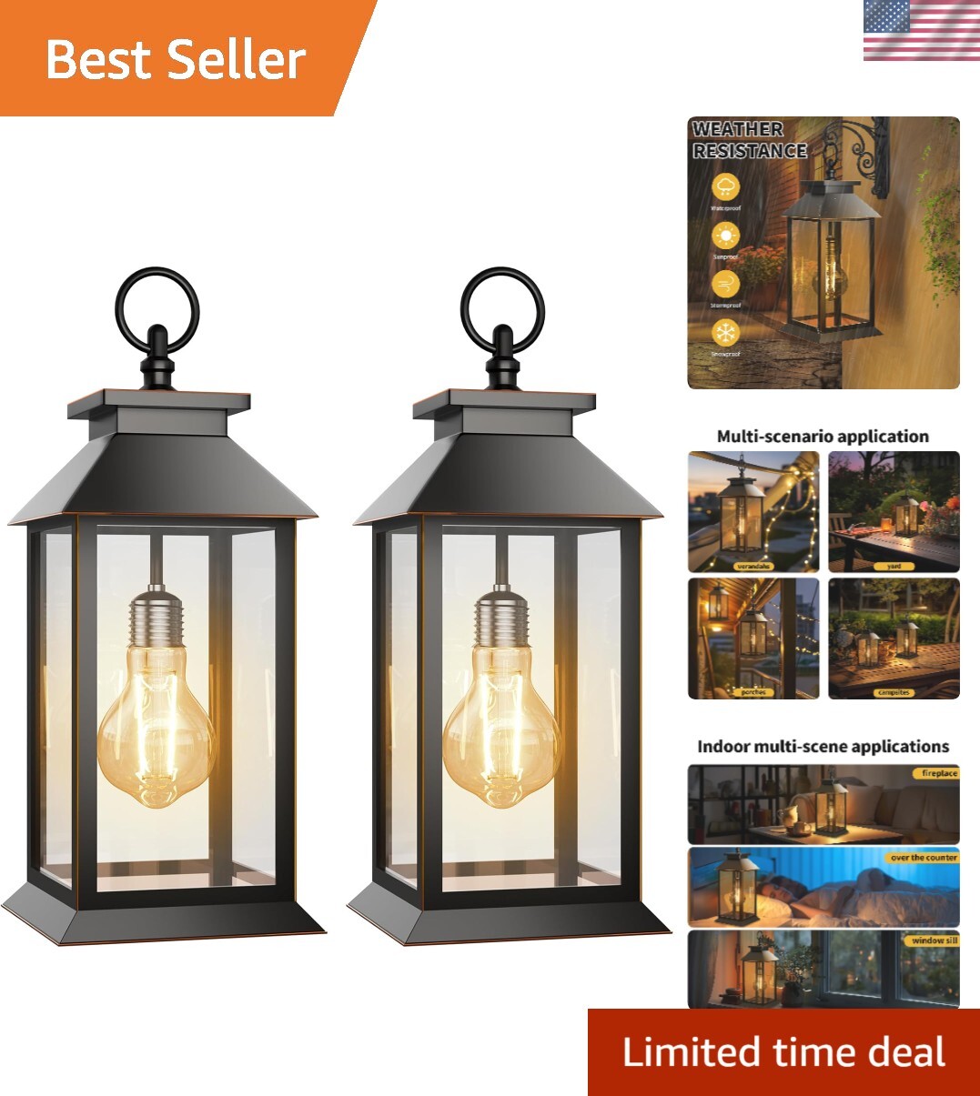 Automatic Lighting Solar Lanterns - Weatherproof for -Round Use - 2 Pack