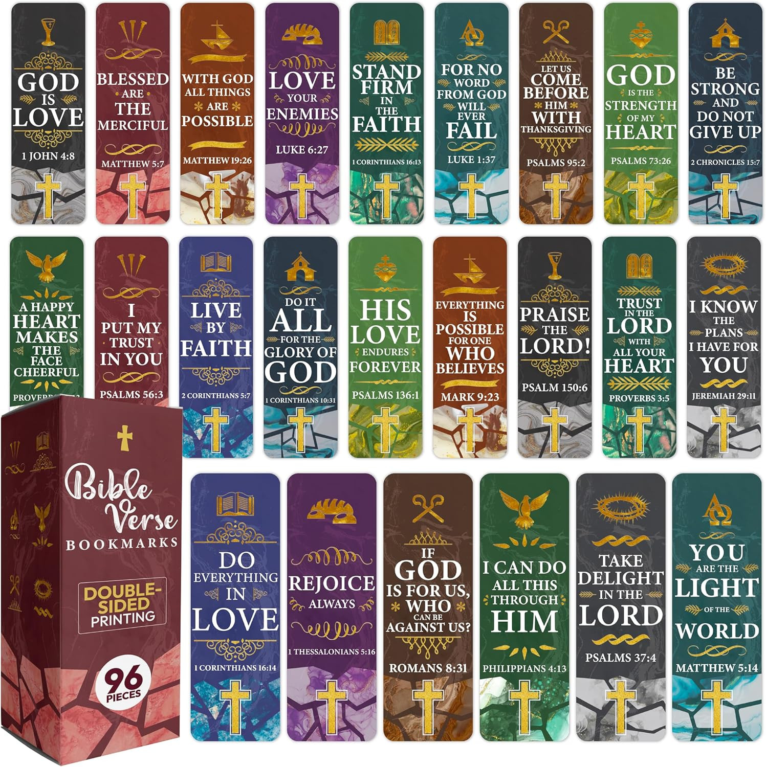 96 Bible Bookmark Pack with Bible Verses – Multiple Designs – Inspirational Chri