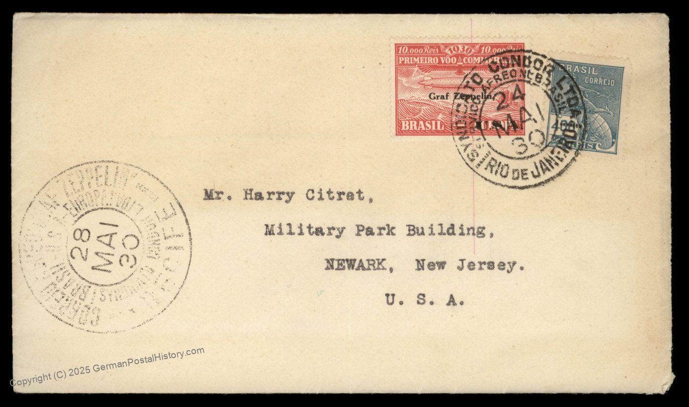 Brazil 1930 Graf Zeppelin Si59E USA Flown Cover Pan America 97060