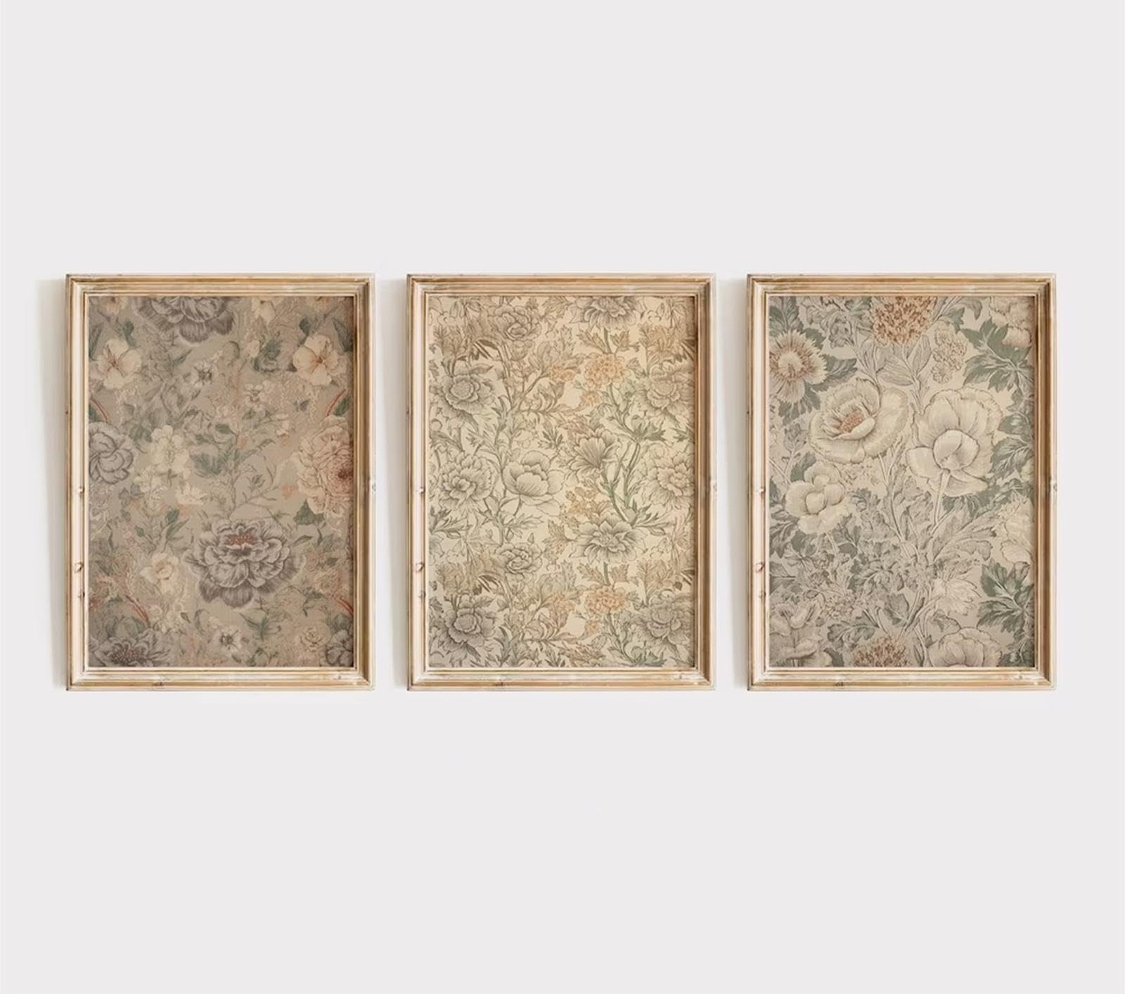 Vintage Flower Wall Art Decor Beige Floral Canvas Wall Art Botanical Rustic P...
