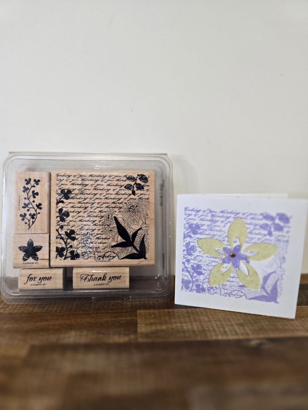 Stampin Up Fresh Cuts Floral Rubber Stamp Set 5pc Wood Mounted w Case