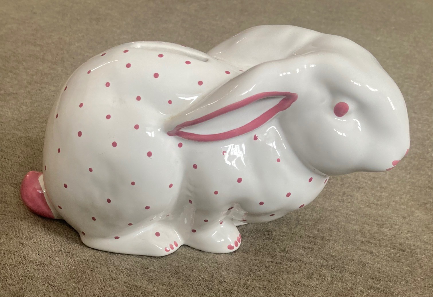 TIFFANY & Co Austria White Ceramic Bunny Bank Pink Dots No Key Easter Display