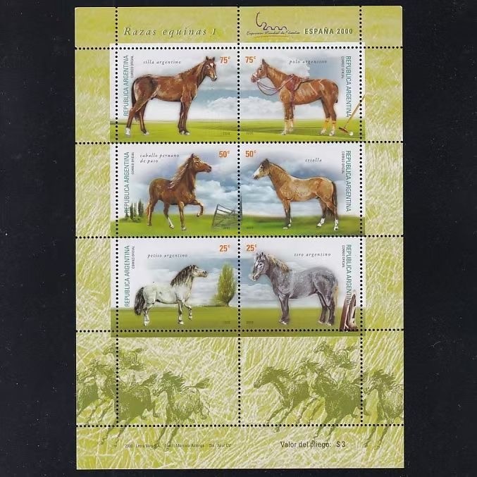 Argentina 2000 Horse Breeds Stamps Sheet MNH Petiso Paso Criollo 6v