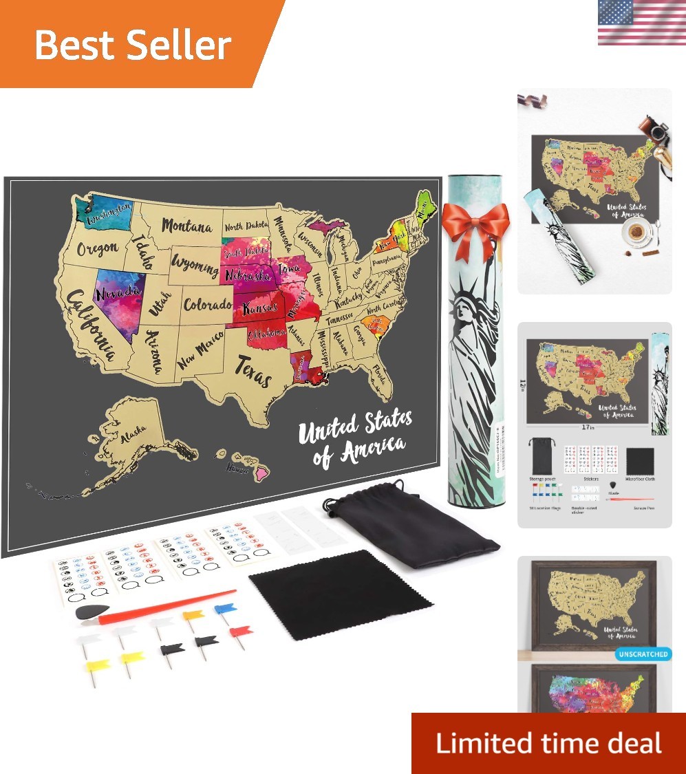 12x17 Personalized Scratch Off USA Map with Accessories - Celebrate Your Travels