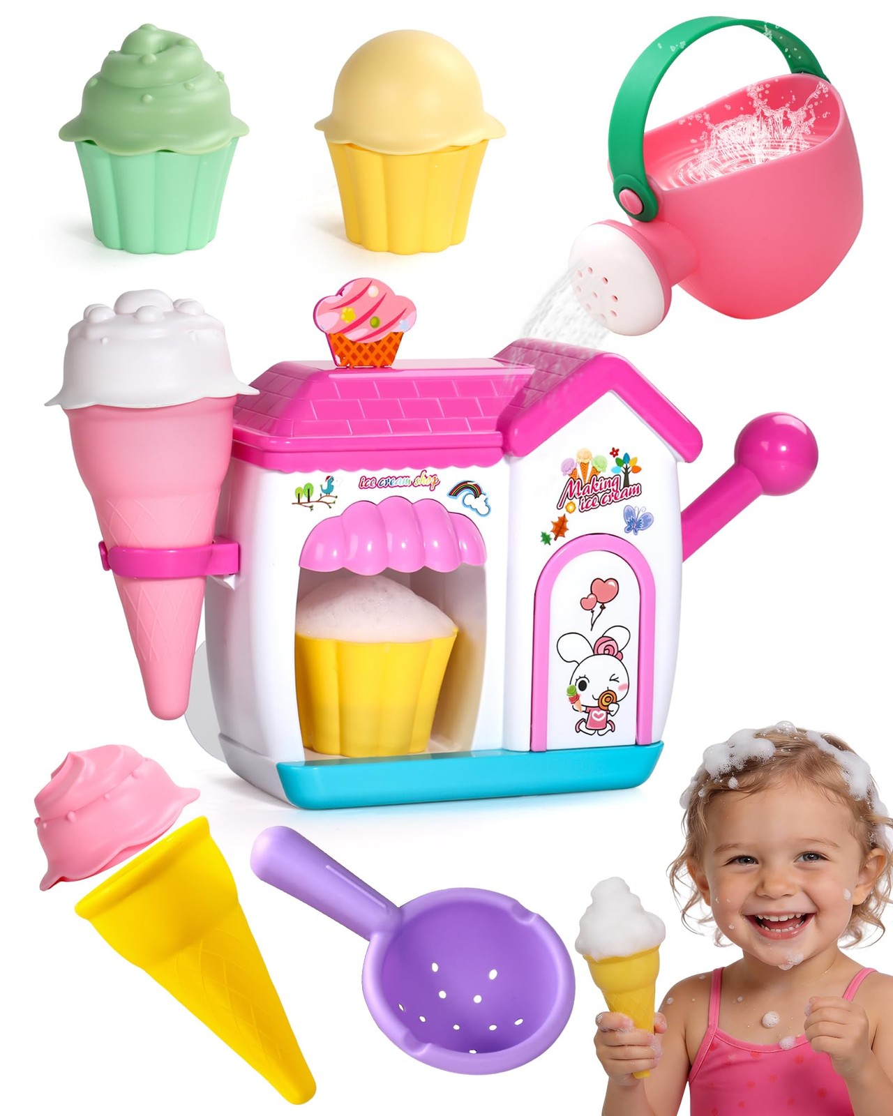 Bath Toys for Ages 4-8 3-5 Bath Toys Bathtub Ice Cream Foam Maker Bubble Pret...