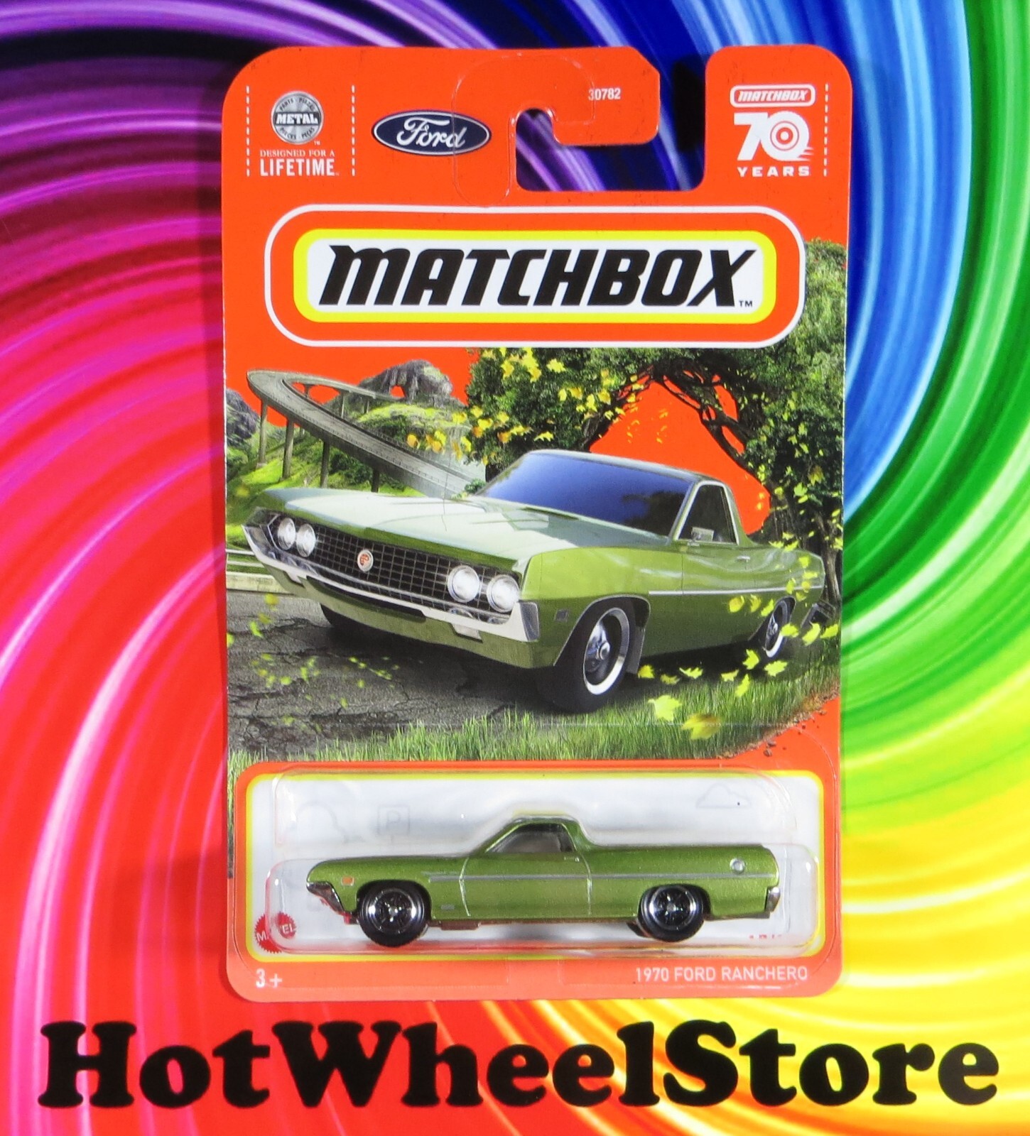 2023 Matchbox   Green  1970  FORD RANCHERO  Tri Spoke   Card #17     MB21-072623