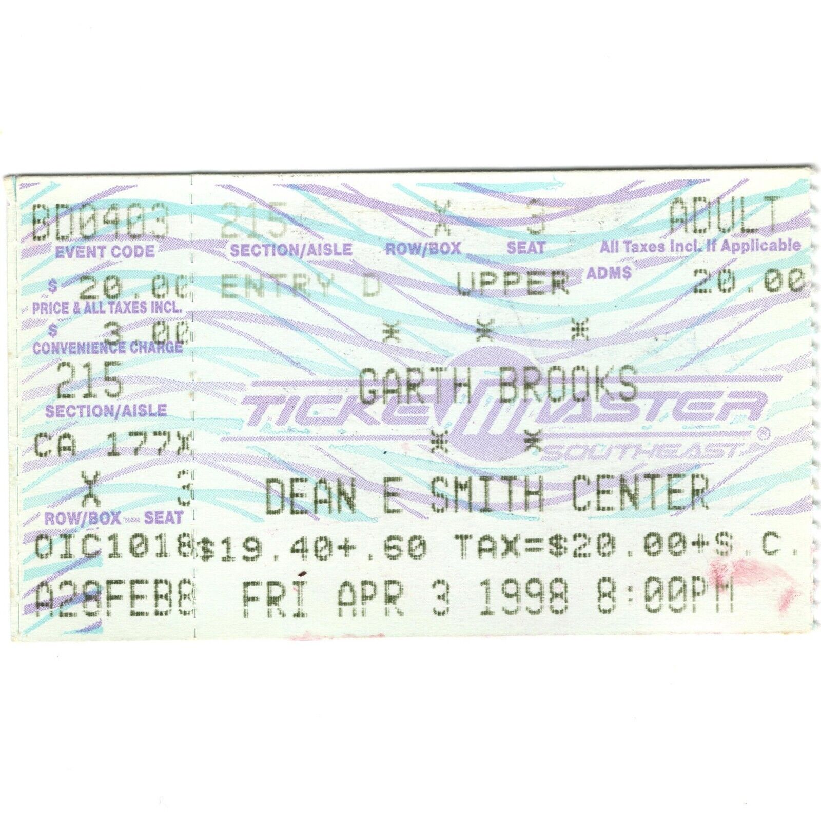 GARTH BROOKS Concert Ticket Stub CHAPEL HILL NC 4/3/98 DEAN SMITH CENTER Rare