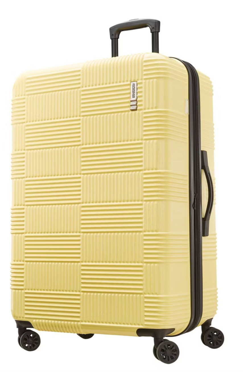 New 28" American Tourister NXT Luggage Hardside Checked Spinner Suitcase Yellow