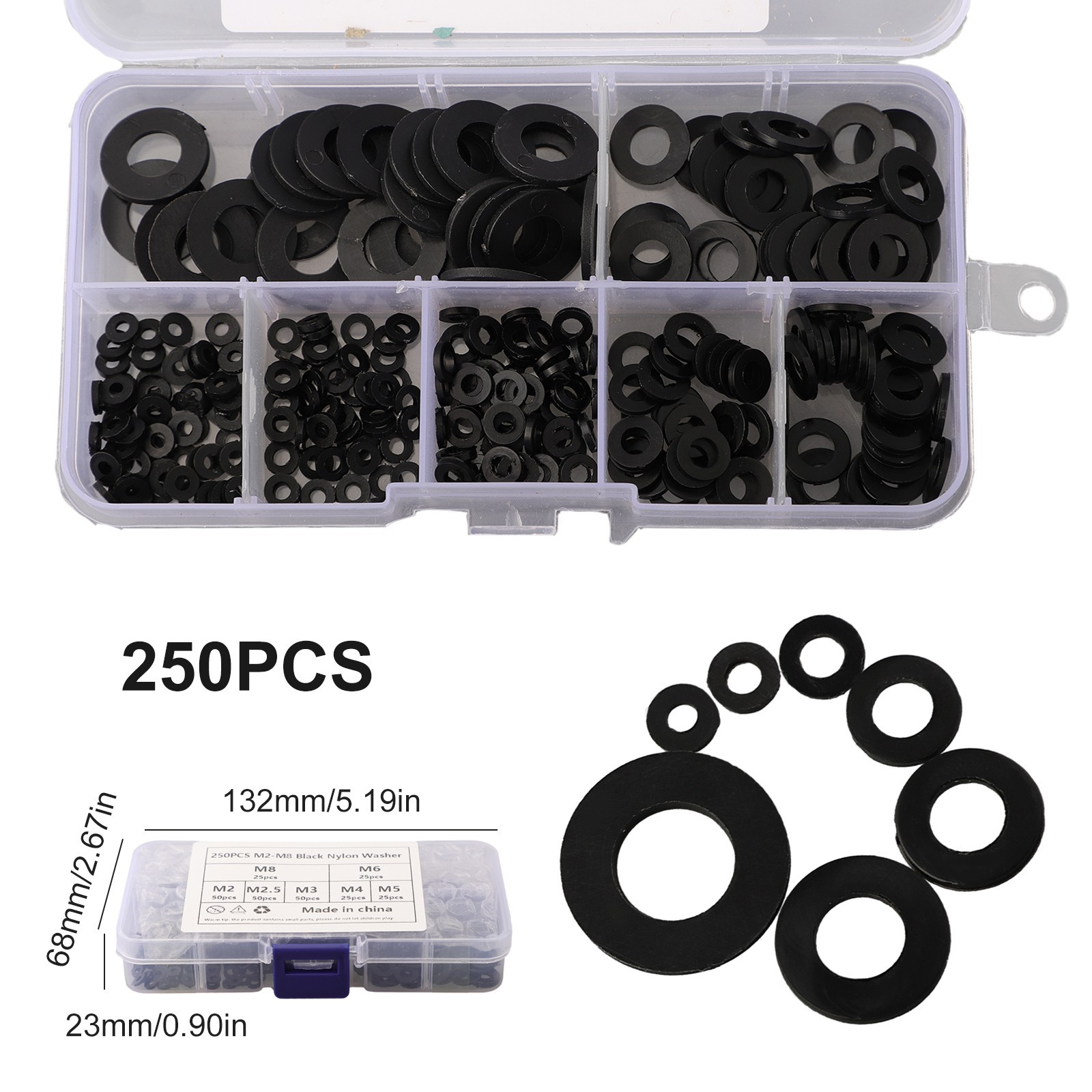 Washer Gasket 250pcs Set Black Flat Ring Assortment Kit Seal Plain Repair